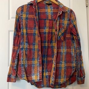 Denim acid wash plaid shirt